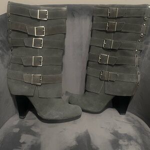 MIA Gray Multi-Buckle Heeled Boots
